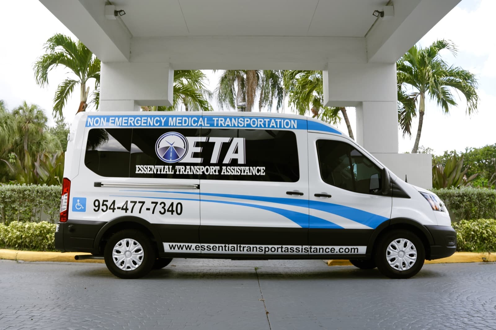 Essential Transport Assistance branded wheelchair-accessible transport van